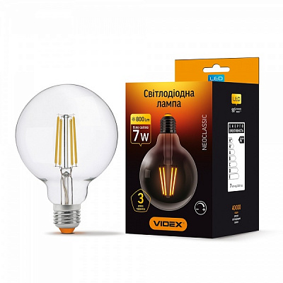 Лампа світлодіодна Videx FIL G95 7 Вт E27 4100 К 220 В прозора 24313