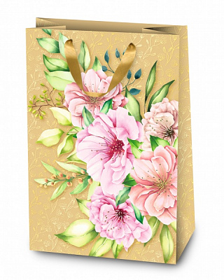 Пакет подарунковий 34,5х22,5х11 золото з квітами