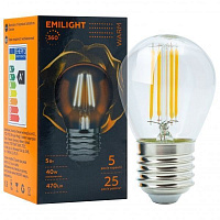 Лампа светодиодная Emilight FIL CL G45 5 Вт E27 3000 К 220 В прозрачная LED Filament G45-5W-3000K-E27- 