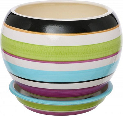 Горшок Ориана-Запорожкерамика Шар полоса круглый 1,4л разноцветный (037-2-147) 