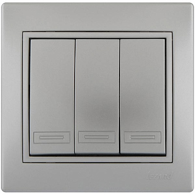 Вимикач триклавішний Lezard Mira без підсвітки 10 А 250В IP20 сірий 701-1010-109