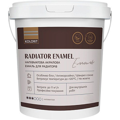Емаль акрилова Kolorit для радіаторів Radiator Enamel база А білий напівмат 0,9л