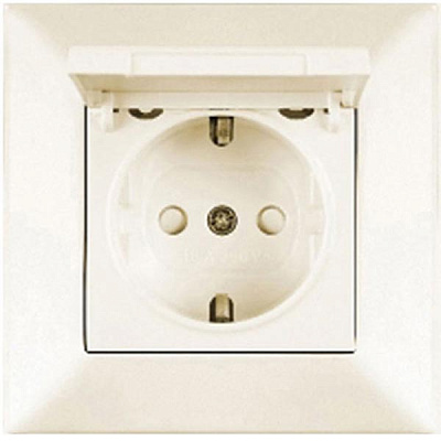 Розетка Viko Meridian з заземленням і кришкою кремова