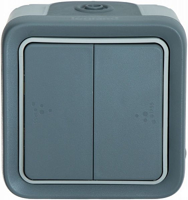 Перемикач прохідний двоклавішний Legrand Plexo вологозахищенний без підсвітки 10 А 250В IP55 сірий 69715