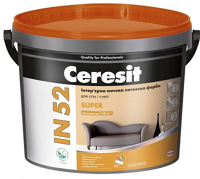 Фарба інтер'єрна латексна Ceresit IN 52 Super База C мат прозора база під тонування 10л