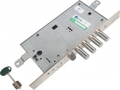 Дверний замок вхідний Mottura 54797TBSR56 4-ригельний із засувкою матовий хром