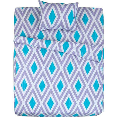 Комплект постільної білизни Ромби 1,5 блакитно-біло-фіолетовий