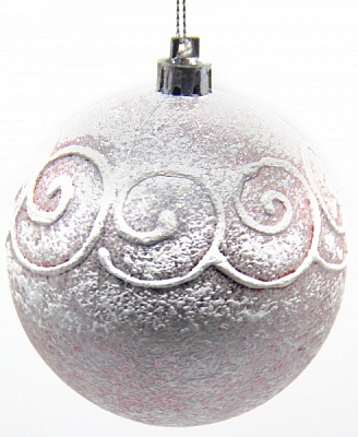 Куля новорічна Орнамент d80 80 мм срібло/білий 2591