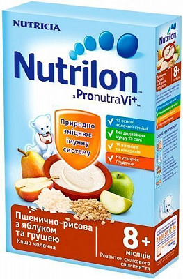Каша молочная Nutrilon от 8 месяцев Пшенично-рисова з яблуком і грушею 5900852021213 225 г 