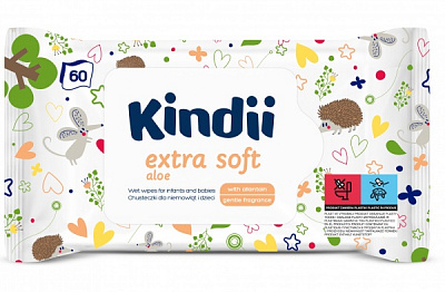 Детские влажные салфетки Kindii Extra Soft Aloe для младенцев и детей,без клапана 60 шт.