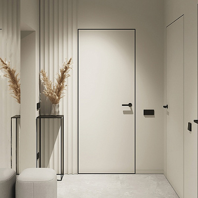 Двері прихованого монтажу MVM Inside/внутрішнє відкривання з алюмінієвим торцем RAL9005 чорний мат ПГ 800 мм ґрунтов