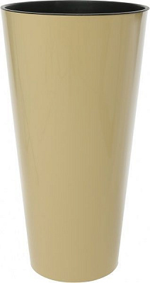 Горшок пластиковый Prosperplast Tubus slim shine 2 в 1 круглый 64л капучино (75950-7502) 