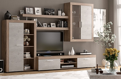 Стінка Орлеанс дуб крафт табако / бетон індастрі