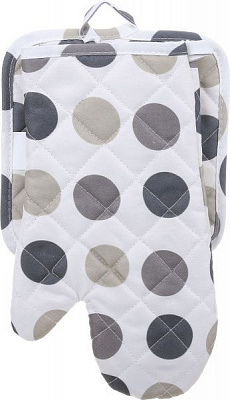 Набір кухонний Прихватка та рукавиця Горох бежевий білий із бежевим