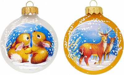 Набор елочных шаров с художественным рисунком 80 мм бело-серебряный/золотой 80Dхд/2