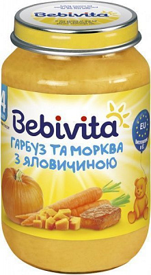 Пюре Bebivita Тыква и морковь с говядиной 190 г 9007253104197 