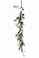 Гілочка декоративна засніжена хвойний мікс з ягодами шишками біло-зелений 120 см