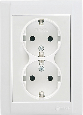 Розетка подвійна із заземленням Makel Defne без шторок білий 42001057