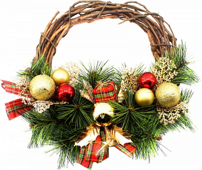 Вінок новорічний Meizhou Huafu Trading ротангових з шишками і бантами d25 мм W01-1316/22