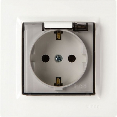 Розетка двойная с заземлением Simon 10 без шторок с крышкой белый CGSZ1B.01/11A