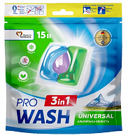 Капсули для машинного та ручного прання Pro Wash Альпійська свіжість (doy pack) 15 шт.