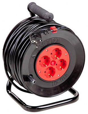 Удлинитель на катушке Леміра с заземлением 4 гн. черный с красным 40 м У16-01-01 3х2,5