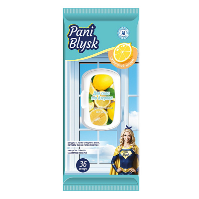 Влажные салфетки Pani Blysk для стекла и зеркал 19x20 см 36 шт./уп. белые