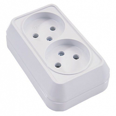 Розетка двойная без заземления Makel Siva Ustu без шторок белый 45117