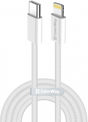 Кабель ColorWay Type-C - Apple Lightning (braided cotton) (PD Fast Charging 27W) 1 м серый (CW-CBPDCL061-GR)