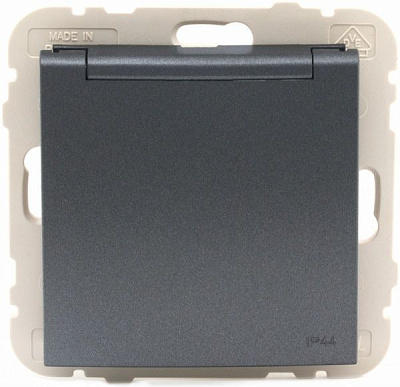 Розетка із заземленням Efapel Logus 2P+Z 16 А 250 В без шторок з кришкою графіт 20634 TIS