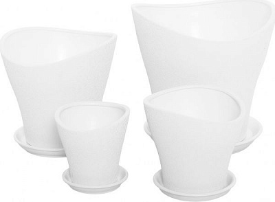 Набір горщиків Оріана-Запоріжкераміка Хвиля шовк білий фігурний (061-1,2,3,4-001) білий