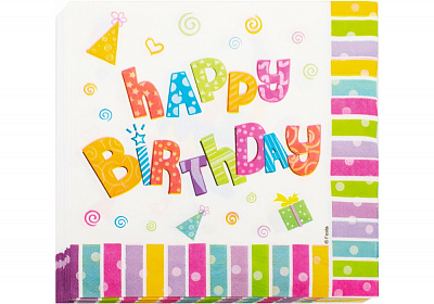 Набір серветок двошарових Happy Birthday 33х33 см Maxi 20 шт.