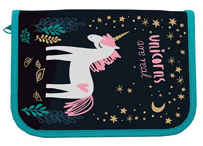 Пенал школьный Unicorn с 2 отворотами 21202C CLASS разноцветный принт