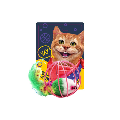 Игрушка-дразнилка для котов DGT-PETS Мяч с мышкой 6,5 см в ассортименте