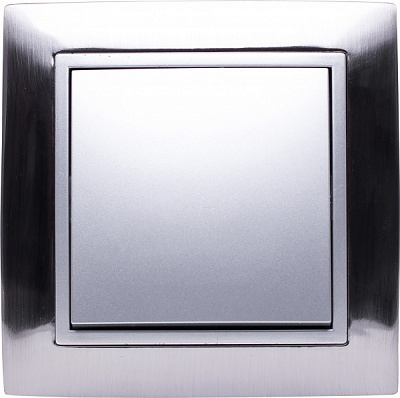 Выключатель одноклавишный LXL Tesla TLXL3502A без подсветки серебряный 3502A silver