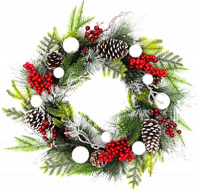 Венок хвойный Art Trend Creation Limited микс с ягодками, шишками и шариками d550 мм HA24-91513 