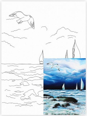 Полотно на картоні з контуром Морські пейзажі №6 Rosa Start