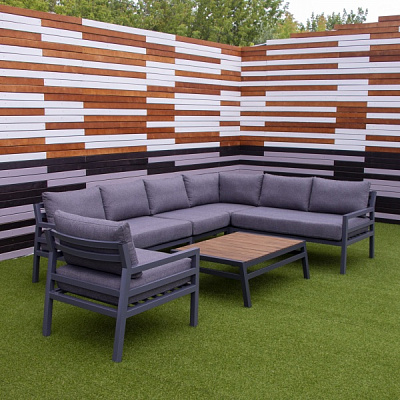 Комплект металевих меблів Сантарен кутовий з подушками деревно-коричневий