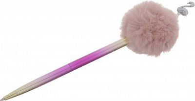 Ручка шариковая подарочная Фламинго с помпоном нежно-розовая 