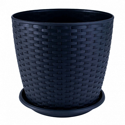 Вазон пластиковый Ротанг с подставкой 24х22 см круглый гранит 7,6 л Алеана