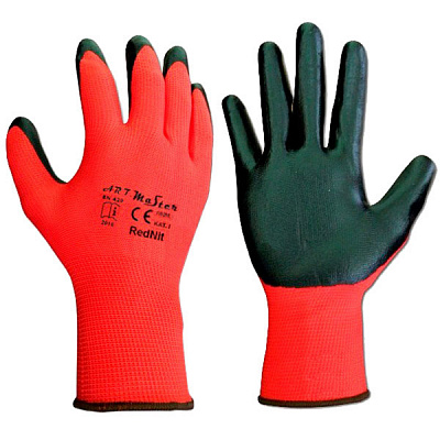 Рукавички Reis червоно-чорні з покриттям нітрил M (8) Red Nit 08