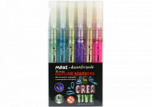 Набор маркеров металлизированных Maxi с цветным контуром 6 цветов MX15246 