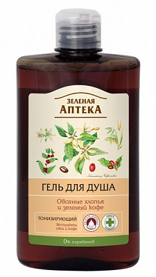 Гель для душу Зеленая аптека Вівсяні пластівці та зелена кава 400 мл