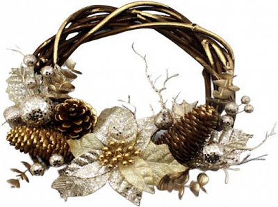 Венок новогодний декорированный цветком и шишками d250 мм W01-1286/22 