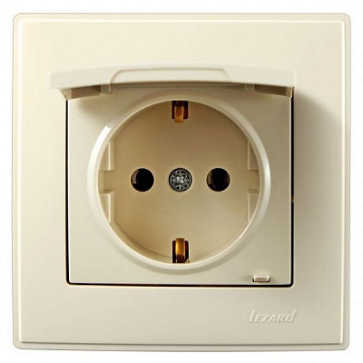 Розетка із заземленням Lezard Lesya без шторок з кришкою кремовий 705-0303-123В