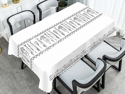 Клеенка на стол OBERY на подкладке 1,37м белый с принтом PW385-R860-1-9