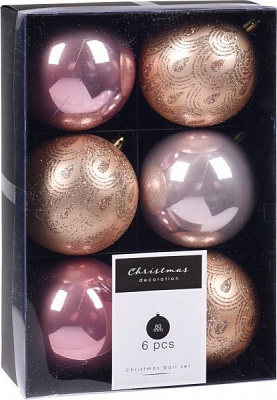 Набор елочных шаров пластиковых золотых и розовых d80 мм 6 шт./уп. 