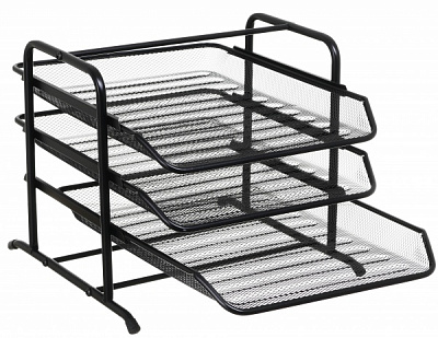 Лоток для бумаг горизонтальный тройной металл 35х29,5х26 см черный Nota Bene