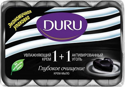 Мило Duru 1+1 Активоване вугілля та зволожуючий крем 360 г 4 шт./уп.