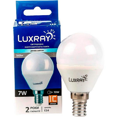 Лампа светодиодная Luxray 7 Вт G45 матовая E14 220 В 4200 К LX442-A45-1407 